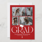 Faire-part Elegant Red & White Photo Collage Graduation (Devant)