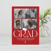 Faire-part Elegant Red & White Photo Collage Graduation (Debout devant)