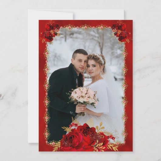 Faire-part Élégant Rose d'or rouge floral Mariage photo (Dos)