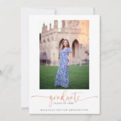 Faire-part Élégant Rose Gold Marble Script Graduation Photo (Devant)