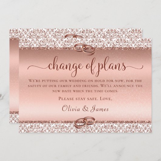 Faire-part Élégant Rose Gold Mariage Changement de plan (Devant / Derrière)