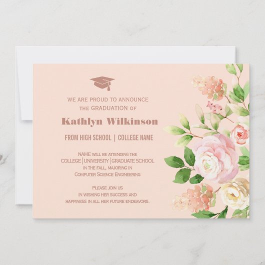 Faire-part Élégant Rose Rose Floral Arch Photo Graduation (Dos)
