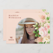 Faire-part Élégant Rose Rose Floral Arch Photo Graduation (Devant / Derrière)