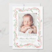 Faire-part Élégant rose Ruban vert vert photo naissance (Devant)