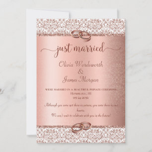 Faire-part Élégant Rose Typographie Or Mariage Elopement