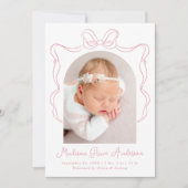Faire-part Elégant rose Vintage Bow photo naissance (Devant)
