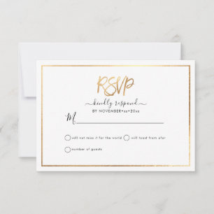 Faire-part Elégant RSVP, Faux Gold Script