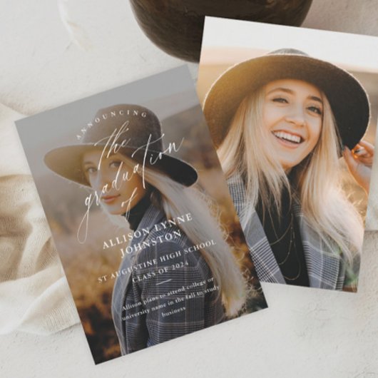 Faire-part Élégant Script 2 Photo Graduation