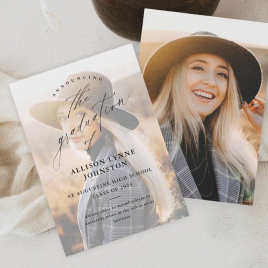 Faire-part Élégant Script 2 Photo Graduation