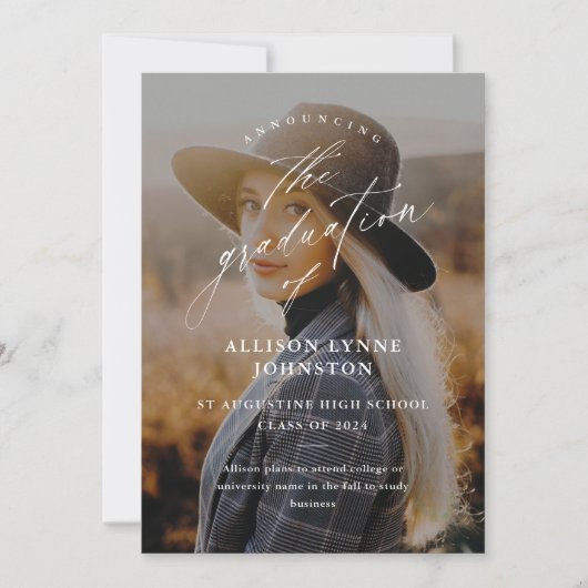 Faire-part Élégant Script 2 Photo Graduation (Devant)