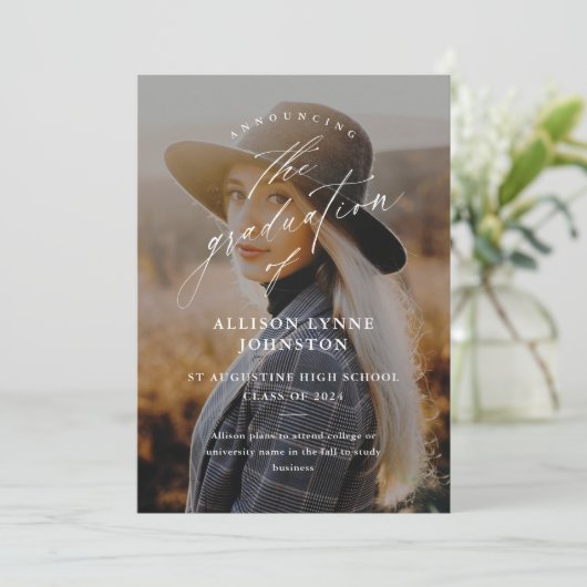 Faire-part Élégant Script 2 Photo Graduation (Debout devant)