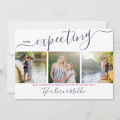 Faire-part Élégant Script 3 Carré Photo Marine Grossesse rose (Devant)