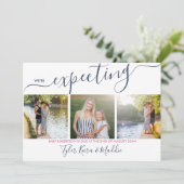 Faire-part Élégant Script 3 Carré Photo Marine Grossesse rose (Debout devant)