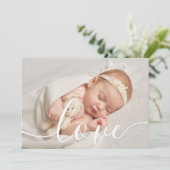 Faire-part Élégant Script Amour Bébé Photo Naissance (Debout devant)