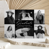 Faire-part Élégant Script Black 6 Photo Collage Graduation