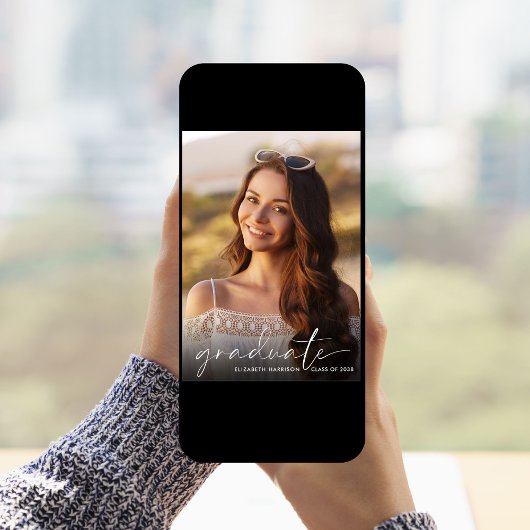 Faire-part Élégant script blanc superposition photo Graduatio