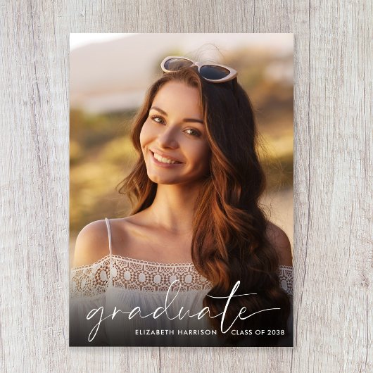 Faire-part Élégant script blanc superposition photo Graduatio