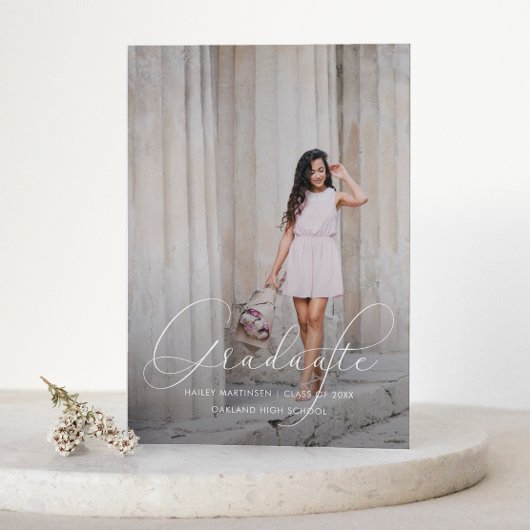 Faire-part Élégant Script Blue Photo Graduation