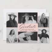 Faire-part Élégant Script Blush 6 Photo Collage Graduation (Devant)