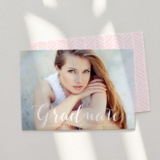 Faire-part Élégant Script Blush Pink Photo Graduation
