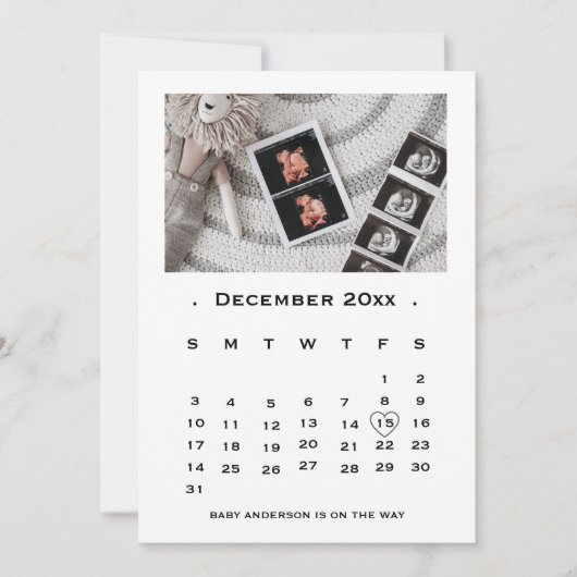 Faire-part Élégant Script Calendrier Annonce de grossesse (Devant)