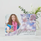 Faire-part Élégant Script Cherry Blossom | Modern Photo Grad (Debout devant)