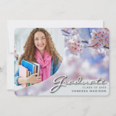 Faire-part Élégant Script Cherry Blossom | Modern Photo Grad (Devant)