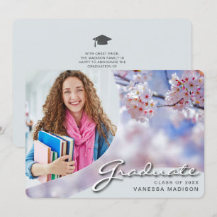 Faire-part Élégant Script Cherry Blossom   Modern Photo Grad