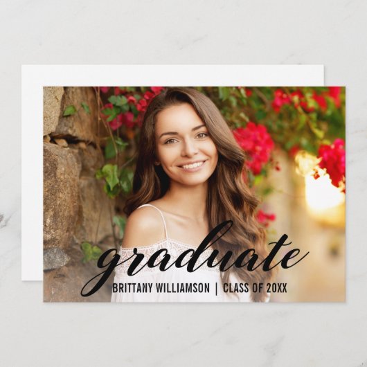 Faire-part Élégant Script College Graduation Photo (Devant / Derrière)
