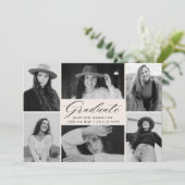 Faire-part Élégant Script Cream 6 Photo Collage Graduation (Debout devant)