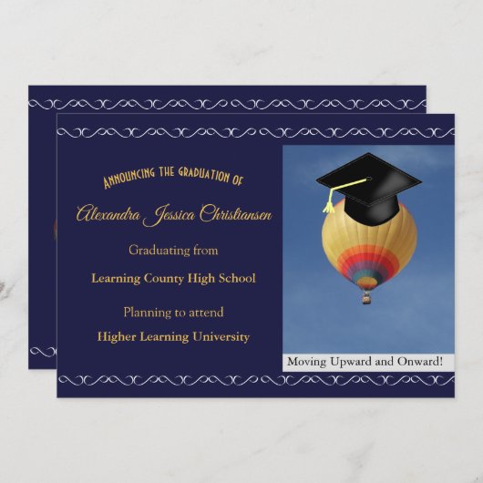 Faire-part Élégant Script de défilement Hot Air Balloon Gradu (Devant / Derrière)