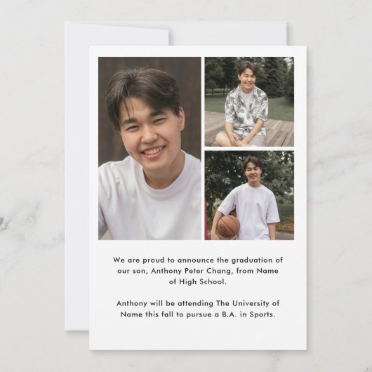 Faire-part Élégant Script Diplômé 4 Photo Collage Graduation (Dos)