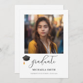 Faire-part Élégant Script Diplômé Photo noir Diplôme de Gradu (Devant / Derrière)