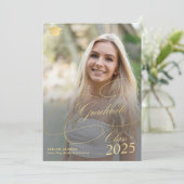 Faire-part Élégant script en or 6 photo collage graduation (Debout devant)