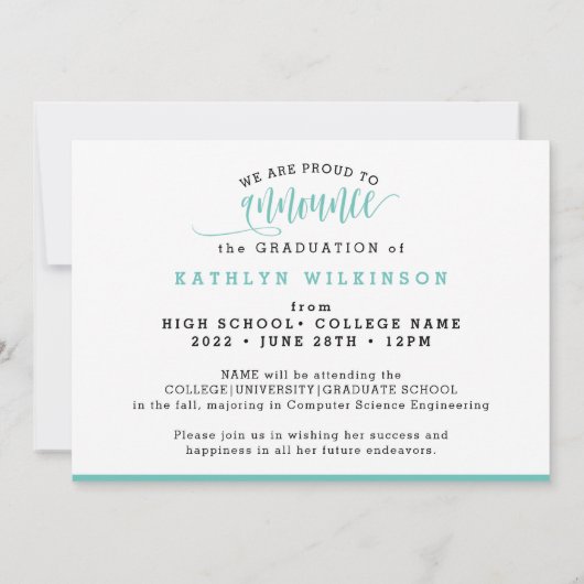 Faire-part Élégant Script Eucalyptus Vert 3 Photo Grad (Dos)