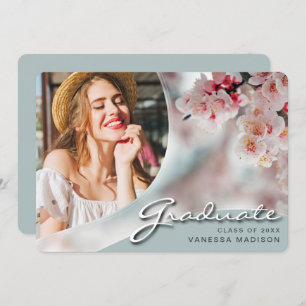 Faire-part Élégant Script Fleurs blanches   Modern Photo Grad