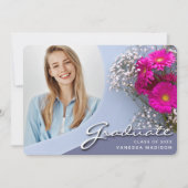 Faire-part Élégant Script Fleurs Roses | Modern Photo Grad (Devant)