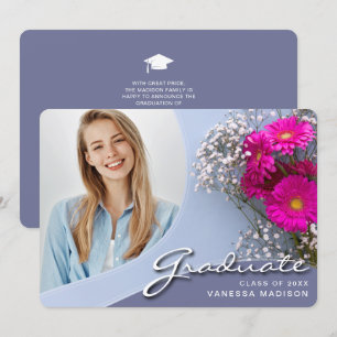 Faire-part Élégant Script Fleurs Roses Modern Photo Grad