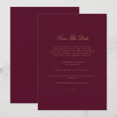 Faire-part Élégant Script Gold & Burgundy Enregistrer La Cart (Devant / Derrière)