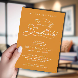 Faire-part Élégant Script Grad Casquette Light Orange Graduat