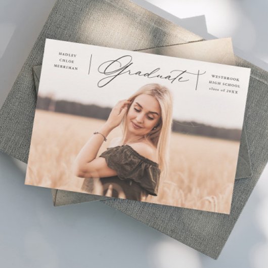 Faire-part Élégant Script Graduate Photo Graduate