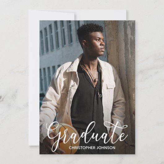 Faire-part Élégant Script Graduation Photo (Devant)