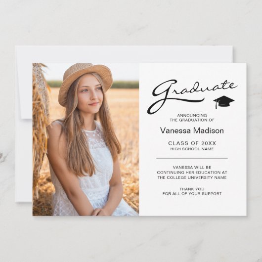 Faire-part Élégant Script moderne 2 Diplôme photo recto (Devant)