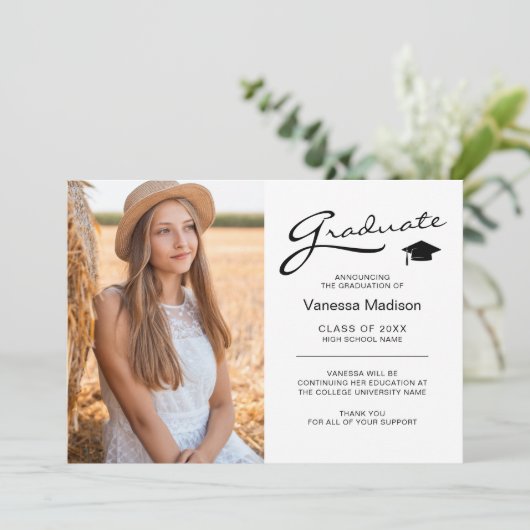 Faire-part Élégant Script moderne 2 Diplôme photo recto (Debout devant)