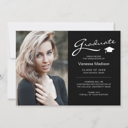 Faire-part Élégant Script moderne 2 Diplôme photo recto verso (Devant)