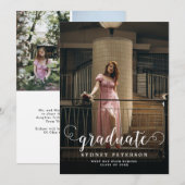 Faire-part Élégant Script Moderne 3 Photo Graduation (Devant / Derrière)