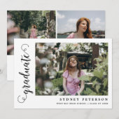 Faire-part Élégant Script Moderne 3 Photo Graduation (Devant / Derrière)