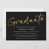 Faire-part Élégant Script moderne Black Gold Photo Graduation (Devant)