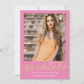 Faire-part Élégant script moderne Girly Pink Photo Graduation (Devant)