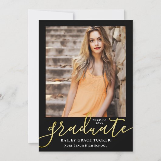 Faire-part Élégant Script moderne Gras noir Photo Graduation (Devant)
